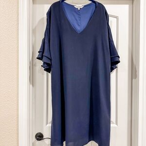 Davi & Dani Women’s V Neck Dress, Flowy Ruffle Sleeve, Navy, Size 3X
